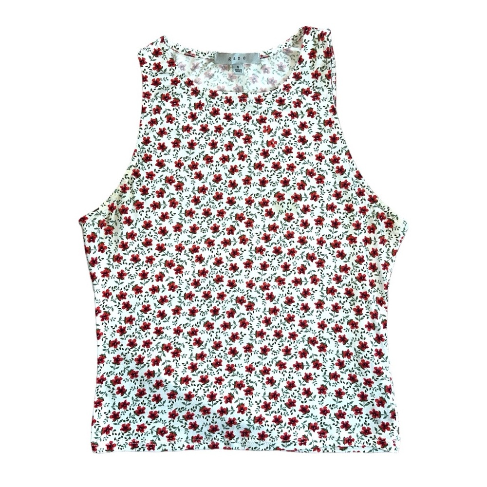 Gaze Tiny Floral Pattern High Neck Sleeveless Tank Top Size Small